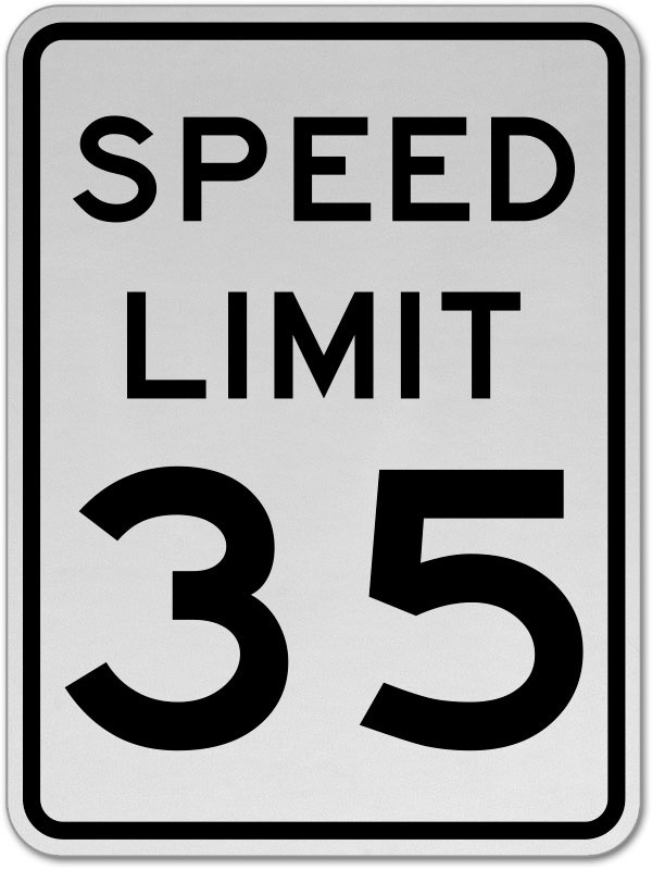 image of a street sign stating "speed limit 35"