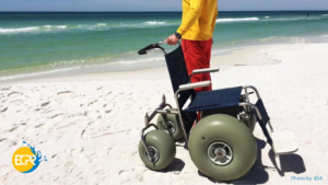 image of a beach wheelchair on the beach